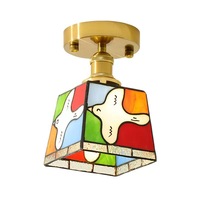 Lámpara de Techo Rectangular Peace Dove, de Cobre y Vidrio, con LED, Estilo Vintage, para Dormitorio, Entrada, Balcón, Pasillo