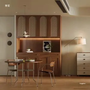 Porte de placard coulissante en bois massif et rotin de style chinois rétro, imperméable, avec double cloison pliante pour villa et appartement - Product Image 2