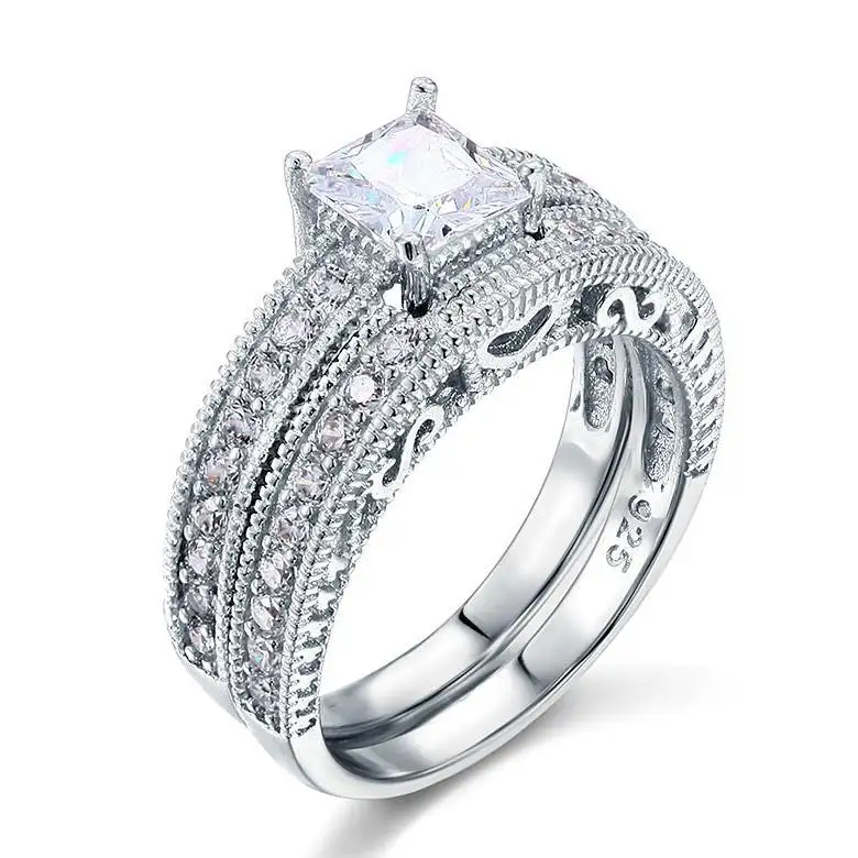 Unique Different Style Cubic Zirconia Princess Cut Rings Jewelry Women 925 Sterling Silver Ring Nature Engagement Ring