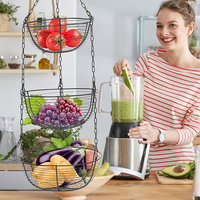 Organisateur de fruits et légumes, panier en fil métallique, rangement suspendu, panier à fruits à 3 niveaux avec porte-bananes