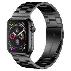 Klassieke Drie Kralen Smartwatch Polsband 3 Link Metalen Horlogeband Rvs Ketting Voor Iwatch Apple Band