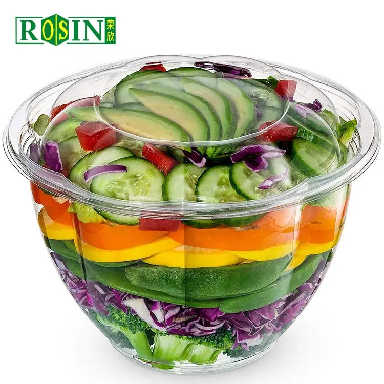 48OZ PET Trong Suốt Dùng Một Lần Nhựa Salad Bowls Trái Cây Hộp Ăn Trưa Container Với Nắp Đậy