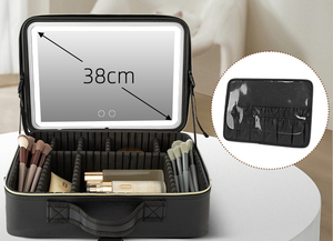 Custom Polyester Travel <b>Makeup</b> Bag with Zipper Closure LED Mirror-14.6''x10.3'' Organizer 3 Color Brightness Large Cosmetic <b>Case</b> - Product Image 2