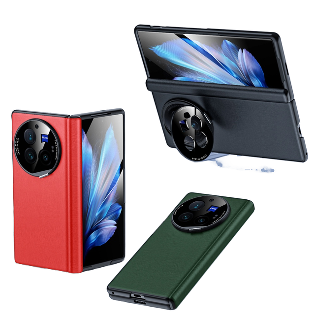 Luxury Plain Fashion Genuine Leather Shockproof Hinge Protection Full Body Lens Stand Case vivo X Fold 3 Pro/X Fold 3