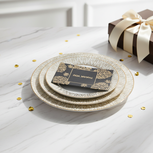 Assiette en porcelaine écologique de style américain avec bordure dorée, idéale pour les dîners occidentaux, les spaghettis et les steaks, parfaite pour un usage quotidien. - Product Image 6