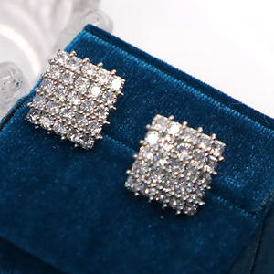 Boucles d'oreilles clous plaquées or E2447, taille brillant rond, sertissage pavé, bijoux tendance géométriques pour fête, unisexe, en alliage de zinc - Product Image 6