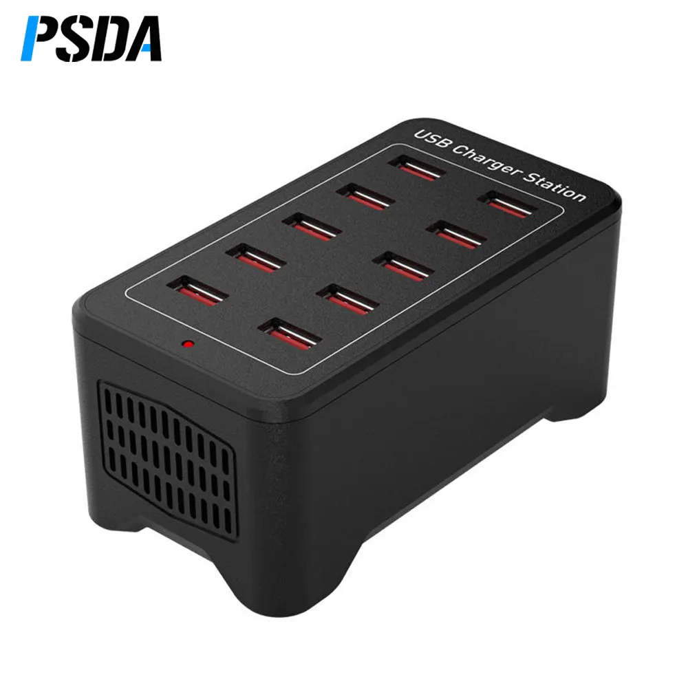 PSDA çoklu Port USB Hub şarj istasyonu 10 Port 50W evrensel duvar masaüstü hızlı şarj istasyonu standı cep telefonu için güç