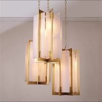 XINZHONG Posmoderno Alabastro American Lighting Villa Dormitorio Sala de estar Luces de cobre y candelabro Diseño Colgante
