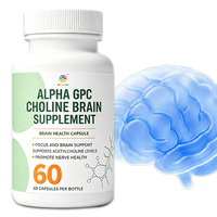 Capsules de choline Alpha GPC OEM favorisant la santé des nerfs et soutenant la santé cardiovasculaire, complément alimentaire pour le cerveau à base de choline Alpha GPC.
