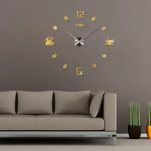 3D akrilik ayna saat duvar Sticker kahve çekirdeği saatler duvar kağıdı yaratıcı oturma odası yatak odası çıkartması TV arka plan duvar resimleri