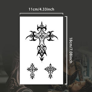 Tatuaje temporal ornamental gótico oscuro abstracto, tatuaje semipermanente cruzado resistente al agua, último tatuaje <span class=keywords><strong>de</strong></span> hierbas <span class=keywords><strong>para</strong></span> brazo <span class=keywords><strong>de</strong></span> 2 semanas - Product Image 2