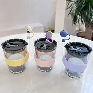 Taza de vidrio galvanizada cristalería cubierta de cuero colorido taza de agua de café de paja resistente a altas temperaturas
