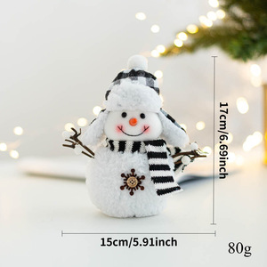 Snowman Plush Christmas Ornament 5.91inch Mini Black White Stripe Scarf Snowman <b>Doll</b> Tabletop Xmas Decor Gift - Product Image 6