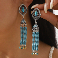 Boucles d'oreilles Millefiori de style bohème. Boucles d'oreilles à franges et diamants de style rétro, élégantes et tendance pour femmes.