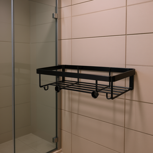 Étagère de douche murale robuste, 24 pouces de large, à un seul niveau, en métal, avec crochets pour salle de bain - Product Image 2