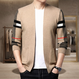 <b>Men</b> R Anti-Wrinkle Embossed Solid Crew Neck <b>Long</b> Sleeve Knitted Polyester/Nylon <b>Cardigan</b> 320g Fabric Front Single Button Closure - Product Image 3