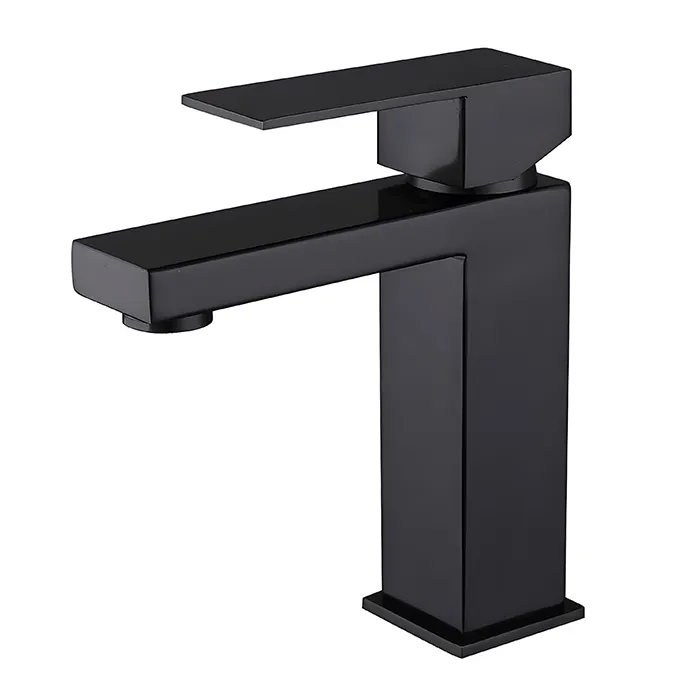 Luxury Bathroom Square Wash Face Basin Mixer Faucet Black Stainless Steel Basin Faucet for Hotel Apartment