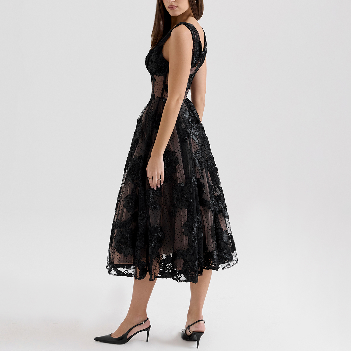 Shop Our Source Factory Women Black Lace Corset Midi Dress