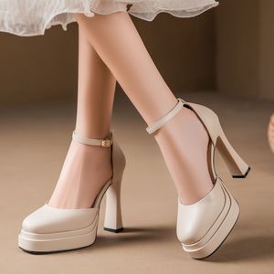 Y9797-1 Sandalias de Tacón Grueso con Plataforma y Correa Trasera, de Cuero, con Punta Abierta, para Mujer, que Aumentan la Altura - Product Image 2