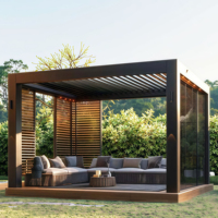 Pergola bioclimatique préfabriquée en aluminium avec panneaux latéraux en verre, gazebo fermé pour jardin extérieur, véranda et loisirs