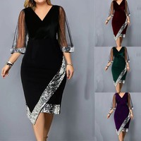 Robe courte à paillettes irrégulières en velours doré pour femmes Perspective Mesh Party Plus Size Women's Dresses