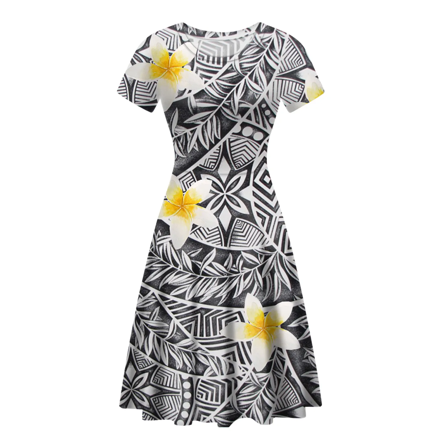 Hot Sale Polynesian Traditional Fiji French Tribal Print Casual Dresses For Women Short Sleeve Clothes Plus Size Dress & Skirt