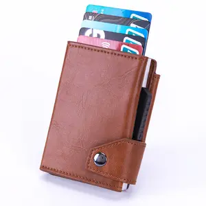 Aluminum Pop UP Credit Card Holder Wallet RFID Blocking Business Id Visa Card Case With PU Leather Skin For Men And Women
