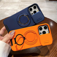 Coque de protection magnétique pour iPhone 17 16 15 14 13 12 11 Pro Max Air avec support rotatif, protection coulissante pour appareil photo et double protection blindée