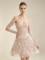 Tissu en maille polyester robuste, tricoté à la main, avec broderie florale perlée et passepoil, orné de dentelle et de paillettes, pour robes de soirée