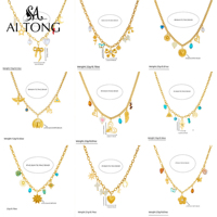 Collier Pendentif Fleur Dorée Esthétique Personnalisée en Acier Inoxydable Plaqué Or pour Femme et Fille, Bijou Quotidien pour Rendez-vous, Vente en Gros