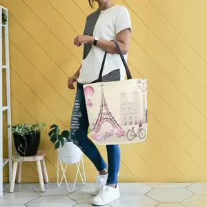 Borsa da Shopping all'ingrosso Design floreale con cerniera borse da donna borsa a tracolla pieghevole da viaggio torre Eiffel borsa da spiaggia