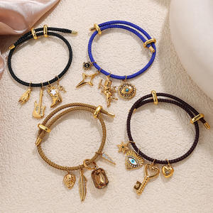 <span class=keywords><strong>Bracelet</strong></span> à breloques réglable DIY, perles en acier inoxydable plaqué <span class=keywords><strong>or</strong></span> 18 carats avec cordons interchangeables, bijoux empilables unisexes - Product Image 3