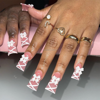 Venta al por mayor de fábrica: Set de uñas postizas hechas a mano para manos y pies, forma ataúd, acabado mate, uñas acrílicas reutilizables para uso diario.
