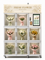 Distributeur automatique intelligent de fleurs réfrigéré en acier inoxydable avec écran tactile et options de paiement multiples, affichage de bouquets frais