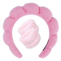 FF5552 Kits de bandeaux et bracelets de poignet pour femme, à nœud torsadé, pour soins de la peau, maquillage et lavage du visage, avec éponge moelleuse pour spa