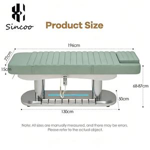Cama de Masaje Eléctrica de Lujo Moderna en Verde Plateado para Salón de Belleza, Spa Facial, con 4 Motores, Tapizada en Cuero, para Pestañas - Product Image 5