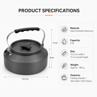 Bouilloire de camping en aluminium anodisé dur, théière et cafetière portables pour l'extérieur, poignée en silicone pliable résistante à la chaleur, chauffage rapide