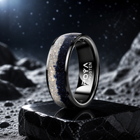 8mm Schwarzer Wolframcarbid-Ring mit Weißem Staub & Blauem Sandstein-Einlage, Polierter Herren-Ehering, Verlobungs- und Jubiläumsring, Geschenk