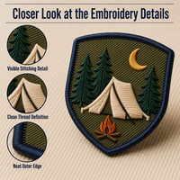 Écusson brodé 3D personnalisé, motif camping en plein air, sapin et feu de camp, pour veste et sac à dos, vente en gros