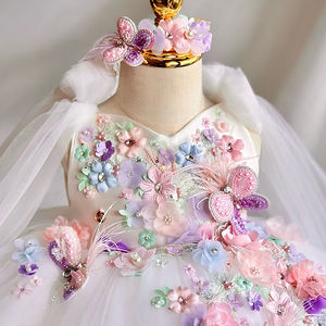 סיטונאי פרח לבן רקמת כדור שמלות ילדים מסיבת יום הולדת תינוק בנות נסיכה בגדי חתונה - Product Image 5