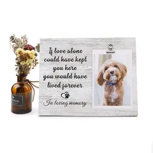 Moldura de madeira para pet, moldura para fotos personalizável de animais de estimação cachorro ou gato com impressão de pata