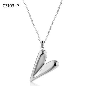 Collar con Colgante de Corazón Amy Amy, Acero Inoxidable, Chapado en Rodio, Joyería Minimalista para Mujer, Regalo para Uso Diario, Cadena de Serpiente C3103 - Product Image 1