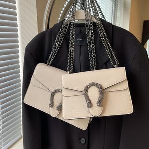 Bolso Retro de gama alta con estampado de Litchi para mujer, bolso Vintage de Color puro con cierre para axilas, pequeño bolso cruzado cuadrado de un solo hombro - Product Image 4