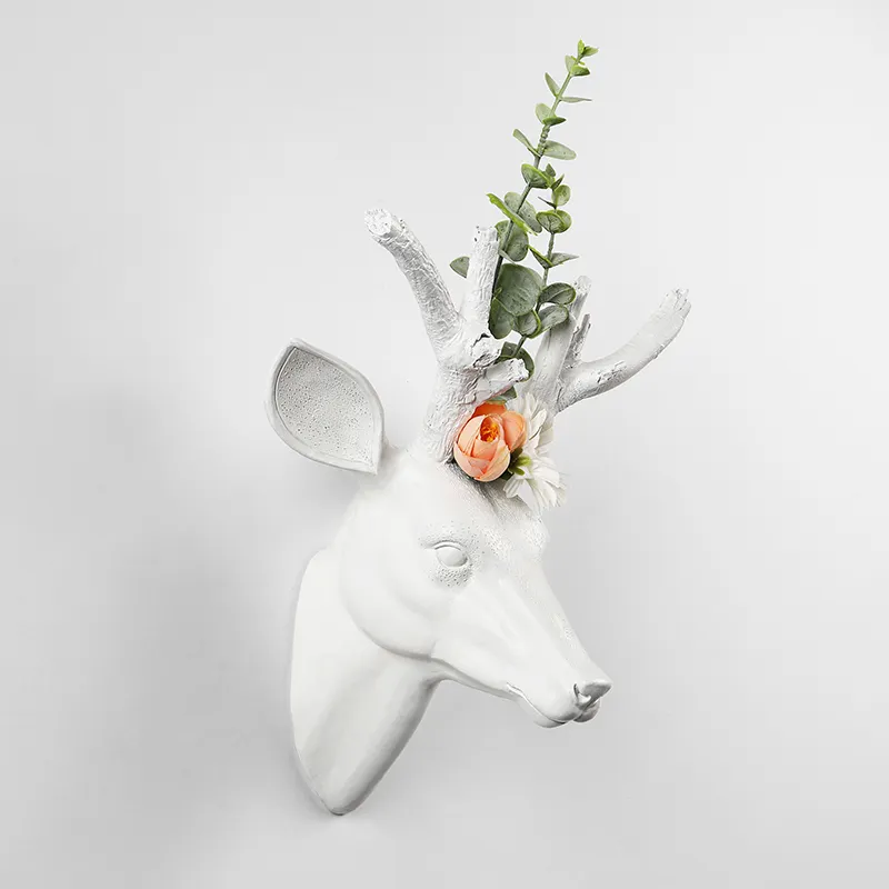 Benutzer definierte Wandbehang Harz Handwerk Blumen behälter Weißes Harz Hirschkopf Figur