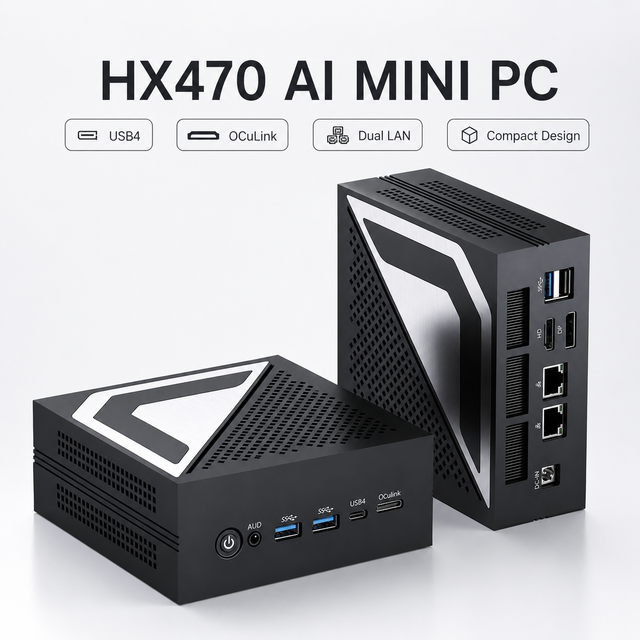 Ryzen AI 9 HX470 OCuLink Mini PC 16-Core DDR5 64GB PCIe 4.0 2TB SSD Dual 2.5G LAN AI Gaming Computer for OEM Wholesale Orders