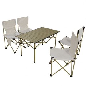 Conjunto de Mesa Plegable para Exteriores y 4 Sillas, Muebles Portátiles de Aleación de Aluminio para Picnic y Camping con Asientos de Tela Beige y Estructura Dorada - Product Image 5