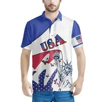 Blaues und weißes T-Shirt für Männer Polo American Flag Pattern Polo Männer T-Shirts Freiheits statue und Schmetterlinge Männer Shirts Custom