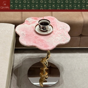 Mesa Auxiliar Floral <span class=keywords><strong>de</strong></span> Mármol Rosa Veteado GOLDKING con Base <span class=keywords><strong>de</strong></span> Espejo <span class=keywords><strong>de</strong></span> Tallo Dorado para Dormitorio <span class=keywords><strong>de</strong></span> Lujo, OEM ODM Directo <span class=keywords><strong>de</strong></span> Fábrica - Product Image 5