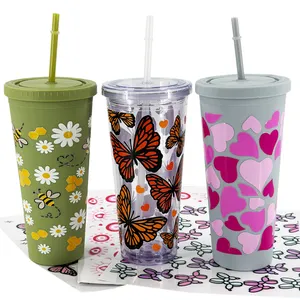 Good Quality Printing Easy Peel Kiss Cut Transfer Sticker Label Packaging UV DTF Transfers For 24 OZ Cups Wraps Assorted