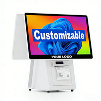 Sistema de Terminal Punto de Venta Blanco, Pantalla Táctil Eficiente, Caja Registradora de Doble Pantalla con Windows e Impresora, Sistemas POS Todo en Uno para Supermercados